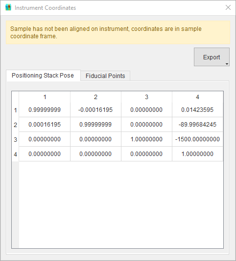 Instrument coordinates dialog